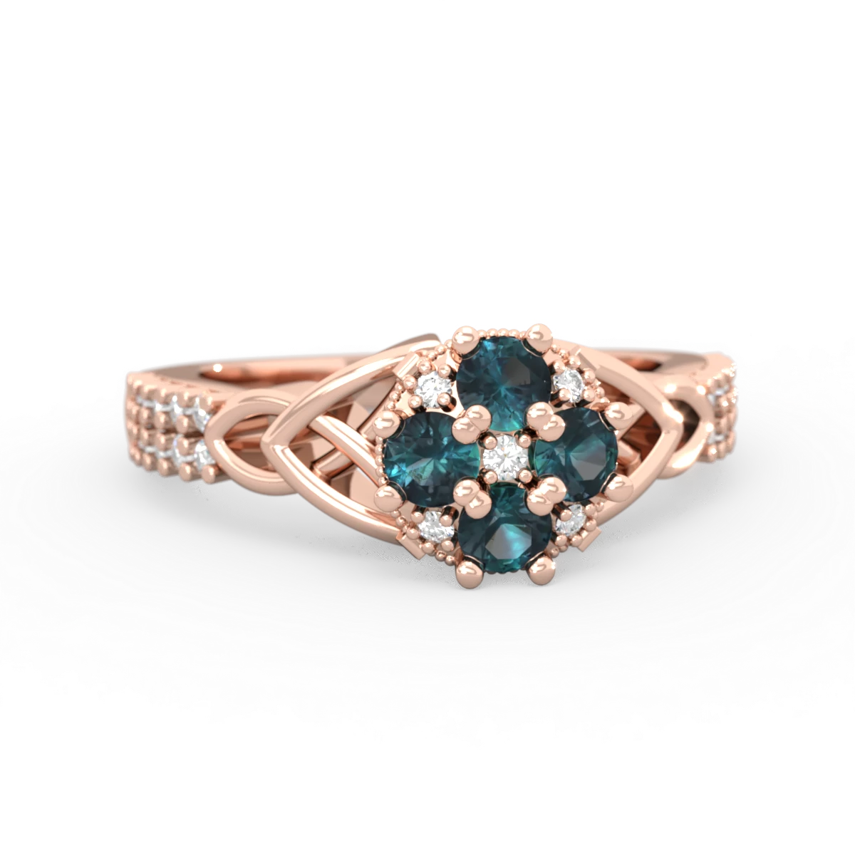 Alexandrite Celtic Knot Cluster Engagement 14K Rose Gold ring R26443RD