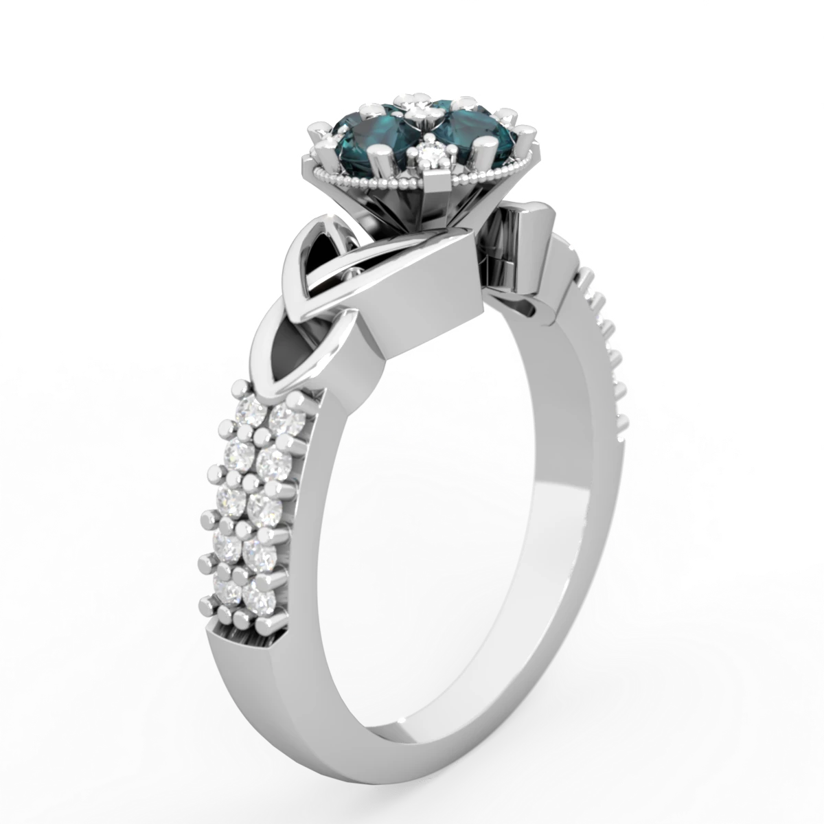 Alexandrite Celtic Knot Cluster Engagement 14K White Gold ring R26443RD