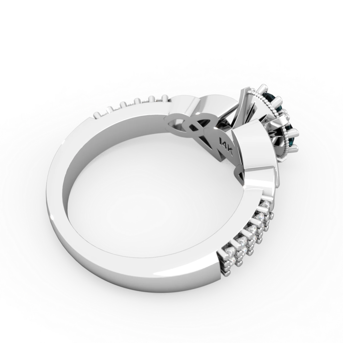 Alexandrite Celtic Knot Cluster Engagement 14K White Gold ring R26443RD