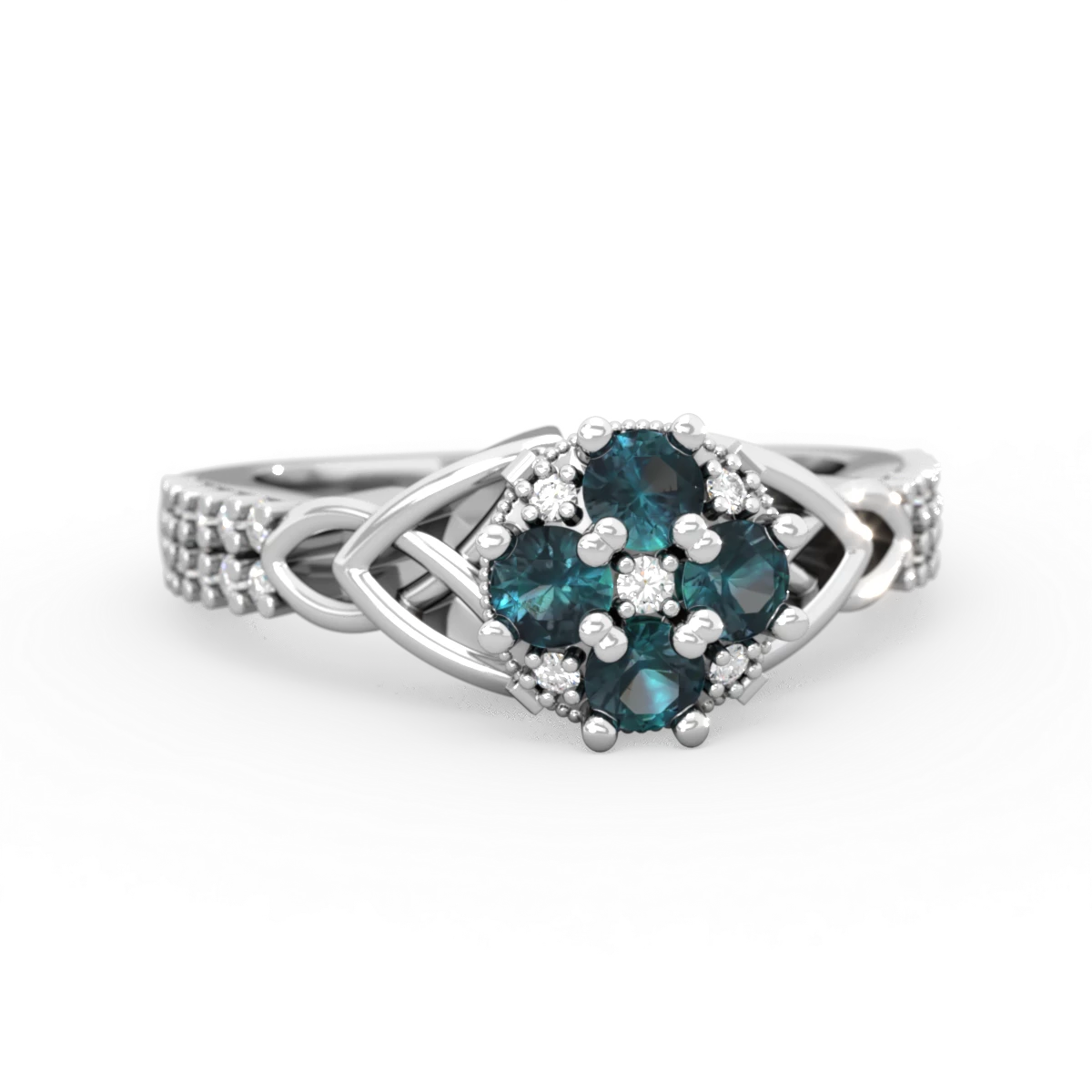 Alexandrite Celtic Knot Cluster Engagement 14K White Gold ring R26443RD