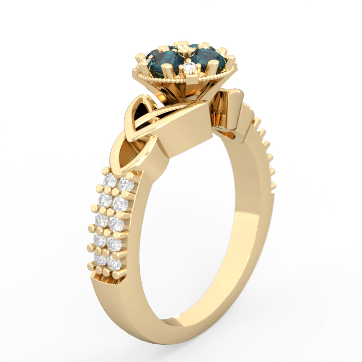 Alexandrite Celtic Knot Cluster Engagement 14K Yellow Gold ring R26443RD