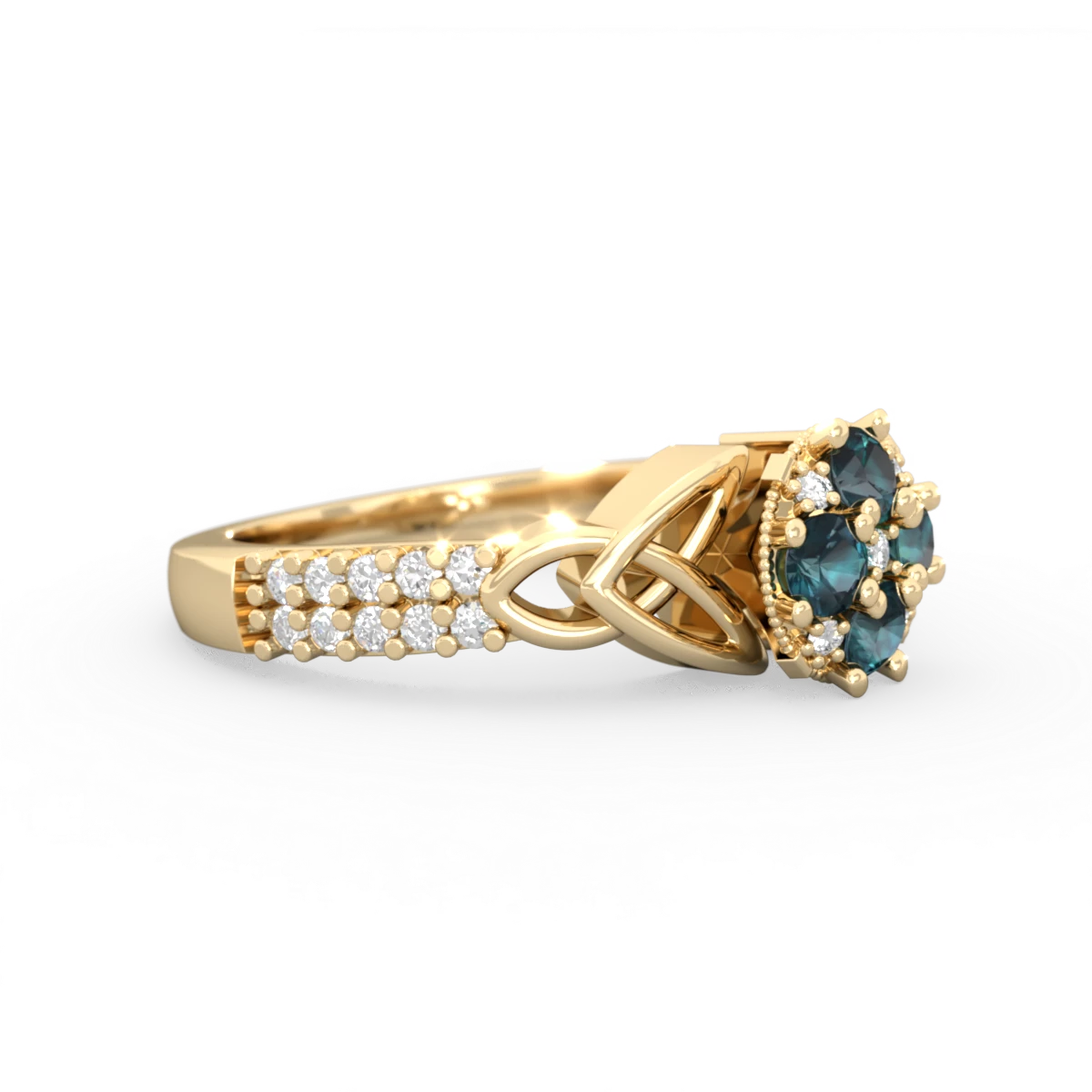 Alexandrite Celtic Knot Cluster Engagement 14K Yellow Gold ring R26443RD