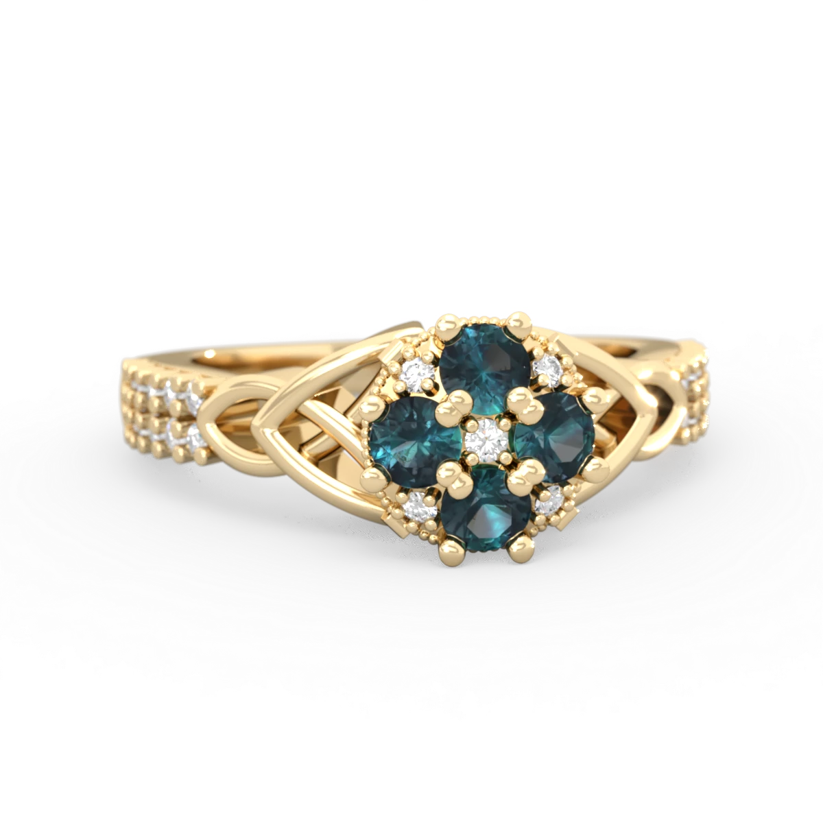 Alexandrite Celtic Knot Cluster Engagement 14K Yellow Gold ring R26443RD