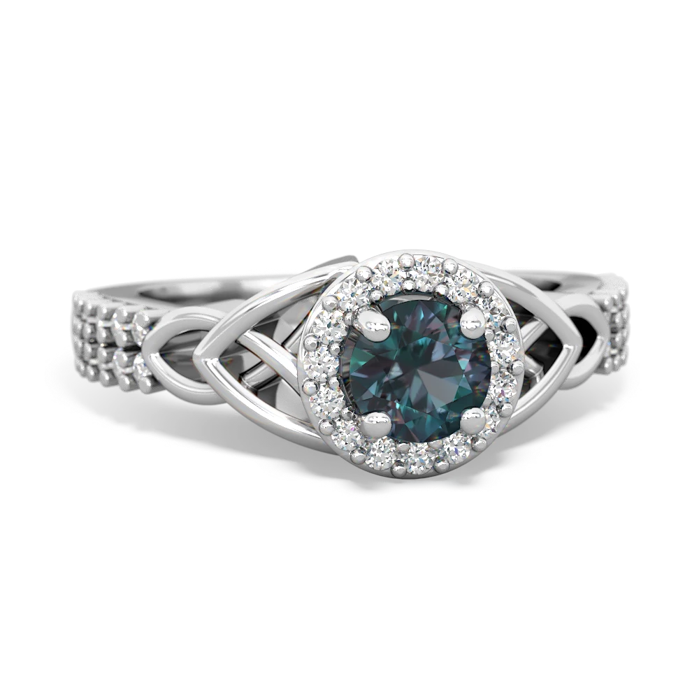 Lab Alexandrite Celtic Knot Halo 14K White Gold ring R26445RH - front view