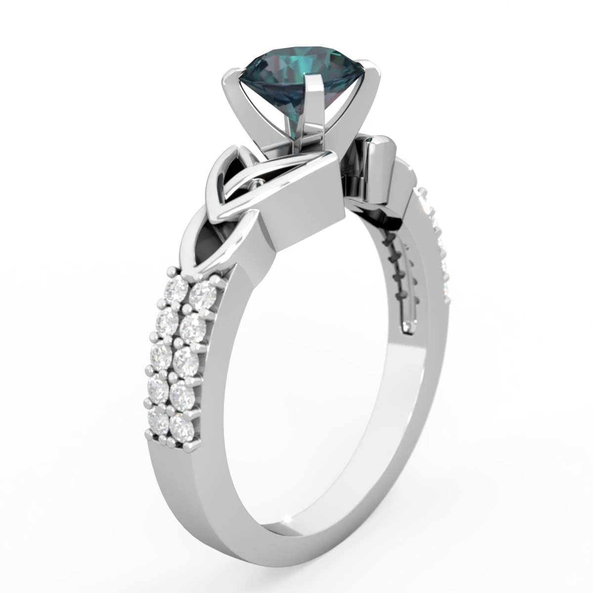Alexandrite Celtic Knot 6Mm Round Engagement 14K White Gold ring R26446RD
