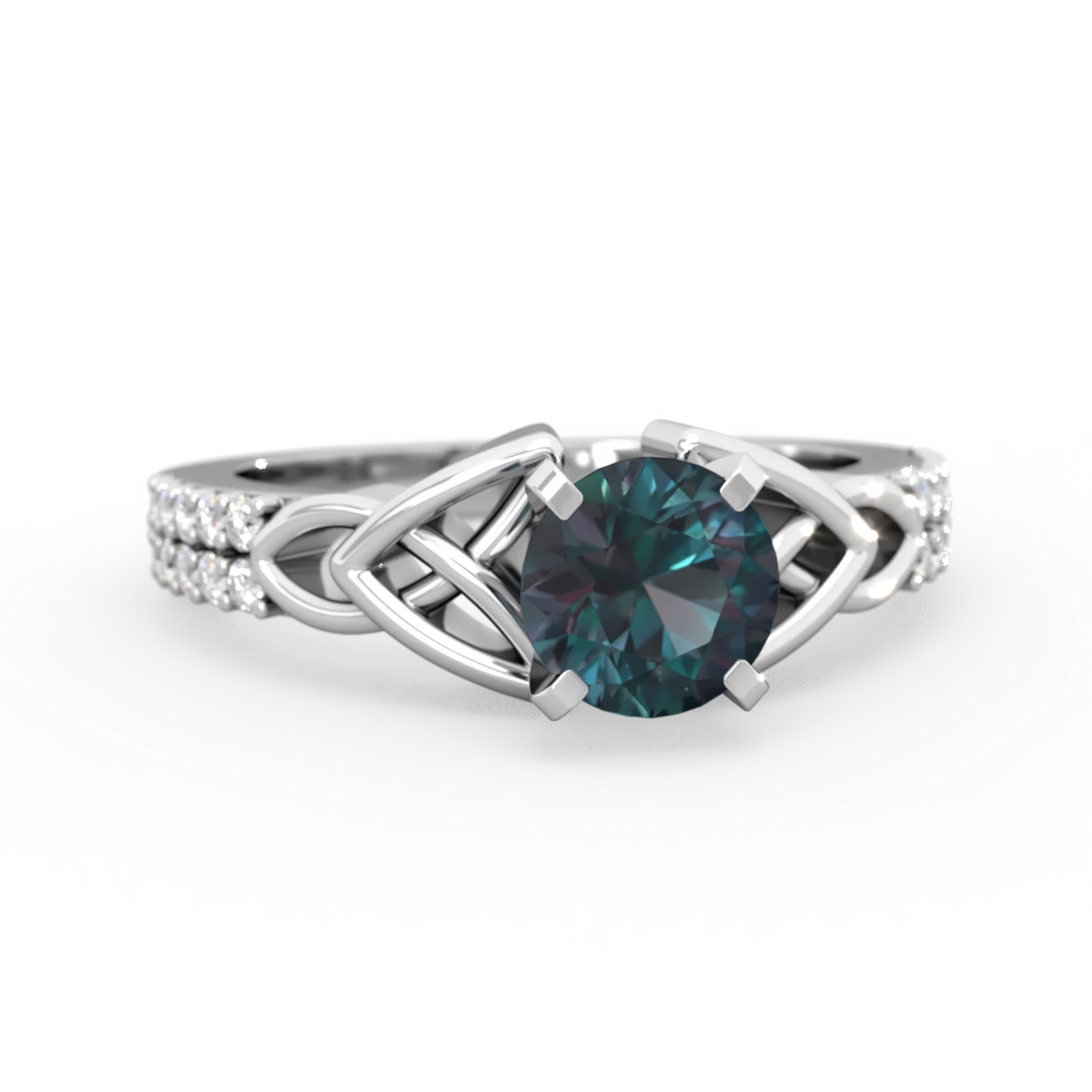 Alexandrite Celtic Knot 6Mm Round Engagement 14K White Gold ring R26446RD