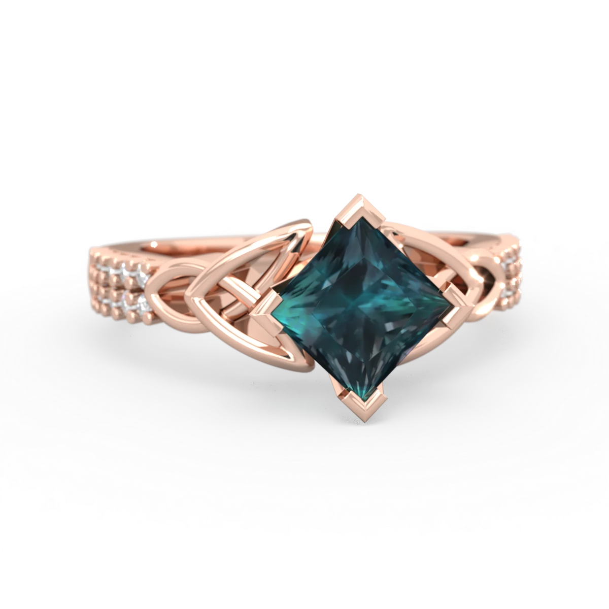 Alexandrite Celtic Knot 6Mm Princess Engagement 14K Rose Gold ring R26446SQ
