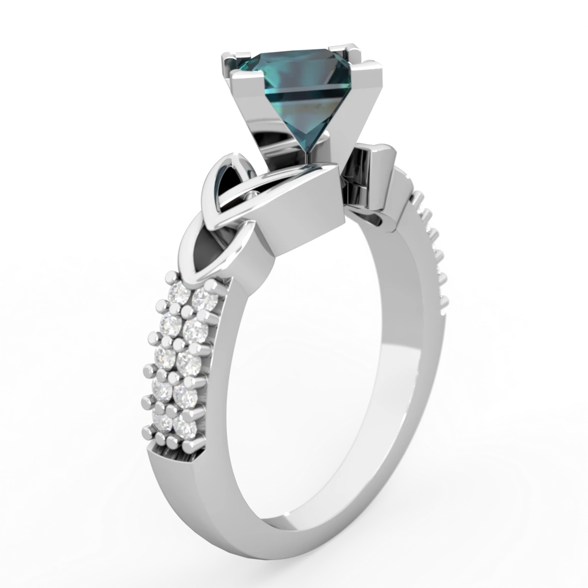 Alexandrite Celtic Knot 6Mm Princess Engagement 14K White Gold ring R26446SQ