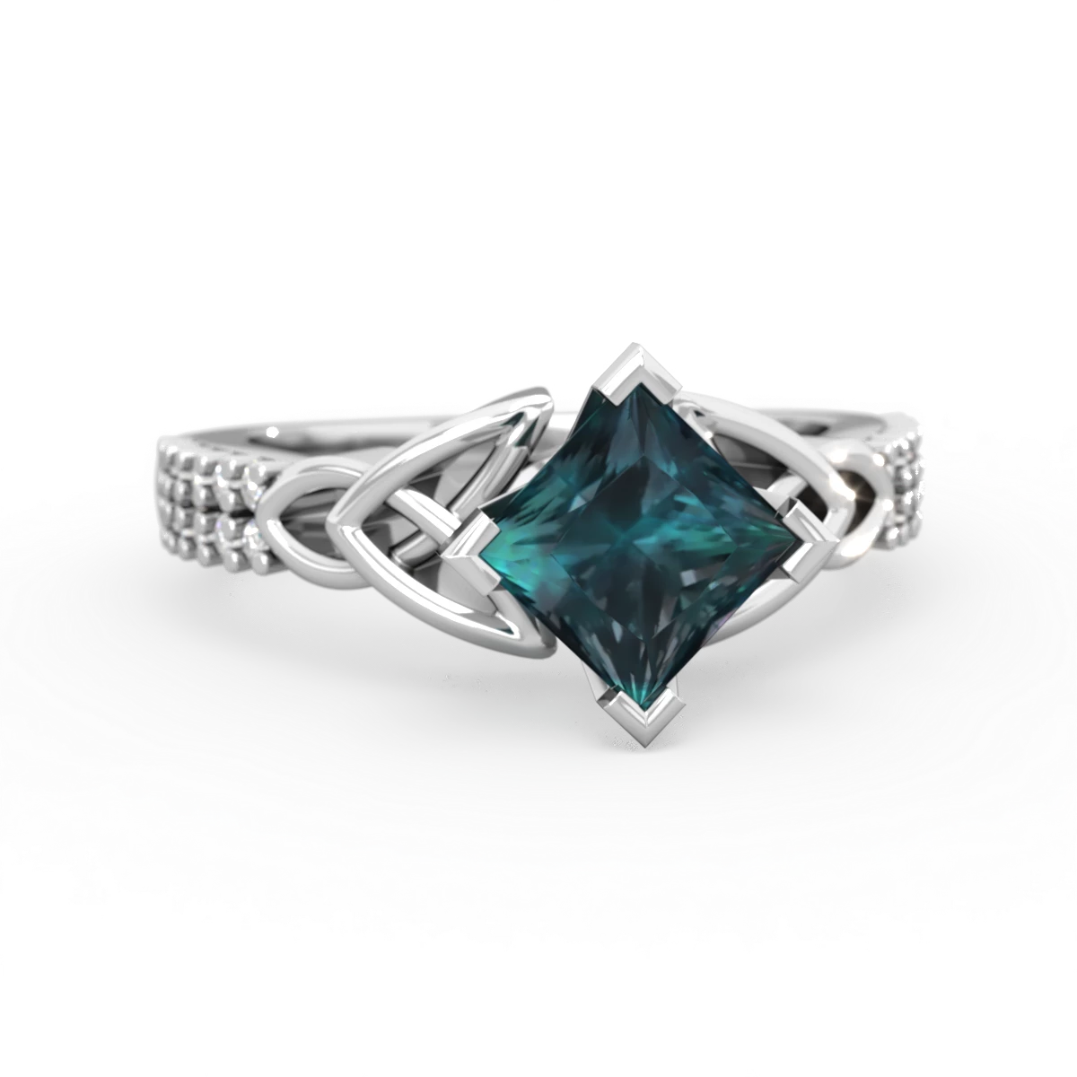 Alexandrite Celtic Knot 6Mm Princess Engagement 14K White Gold ring R26446SQ