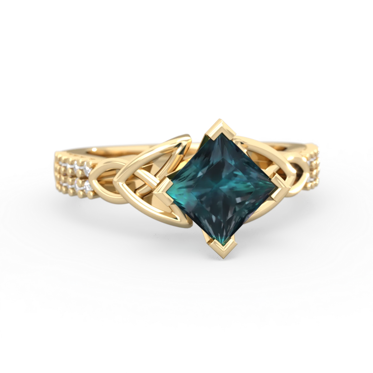 Alexandrite Celtic Knot 6Mm Princess Engagement 14K Yellow Gold ring R26446SQ