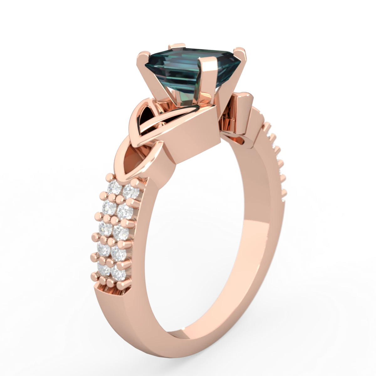 Alexandrite Celtic Knot 7X5 Emerald-Cut Engagement 14K Rose Gold ring R26447EM