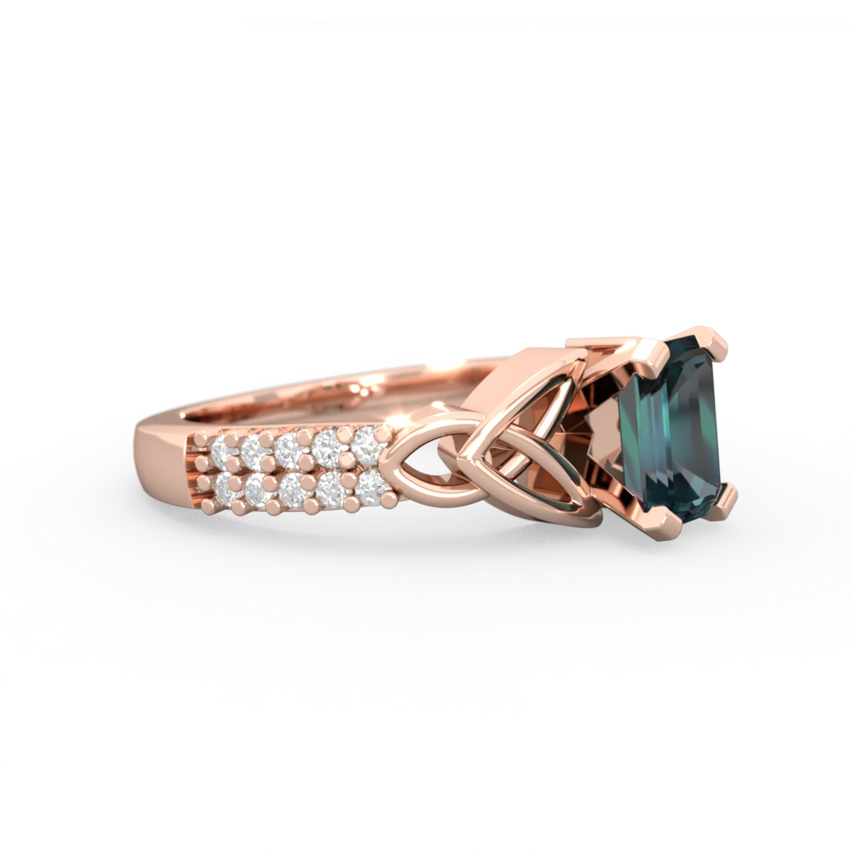 Alexandrite Celtic Knot 7X5 Emerald-Cut Engagement 14K Rose Gold ring R26447EM
