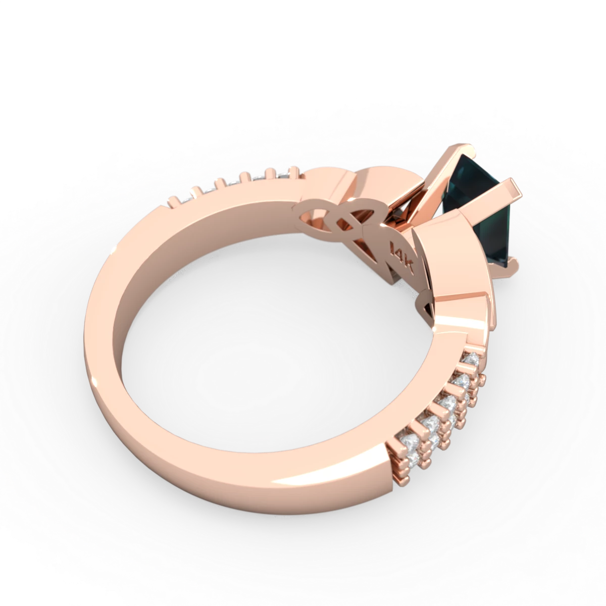 Alexandrite Celtic Knot 7X5 Emerald-Cut Engagement 14K Rose Gold ring R26447EM