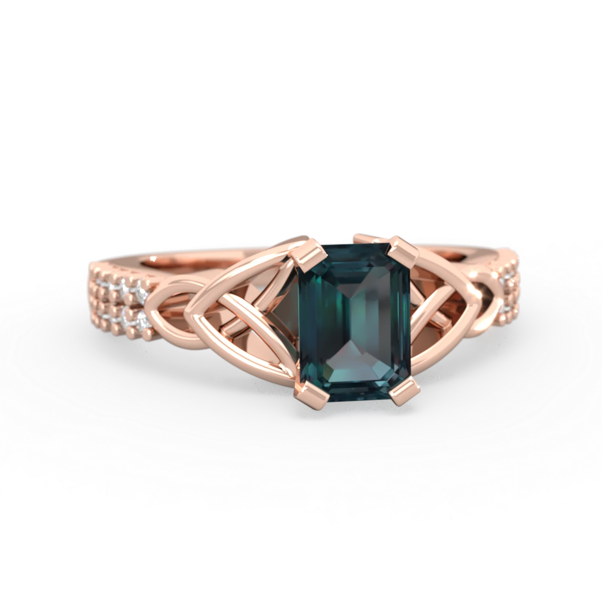 Alexandrite Celtic Knot 7X5 Emerald-Cut Engagement 14K Rose Gold ring R26447EM