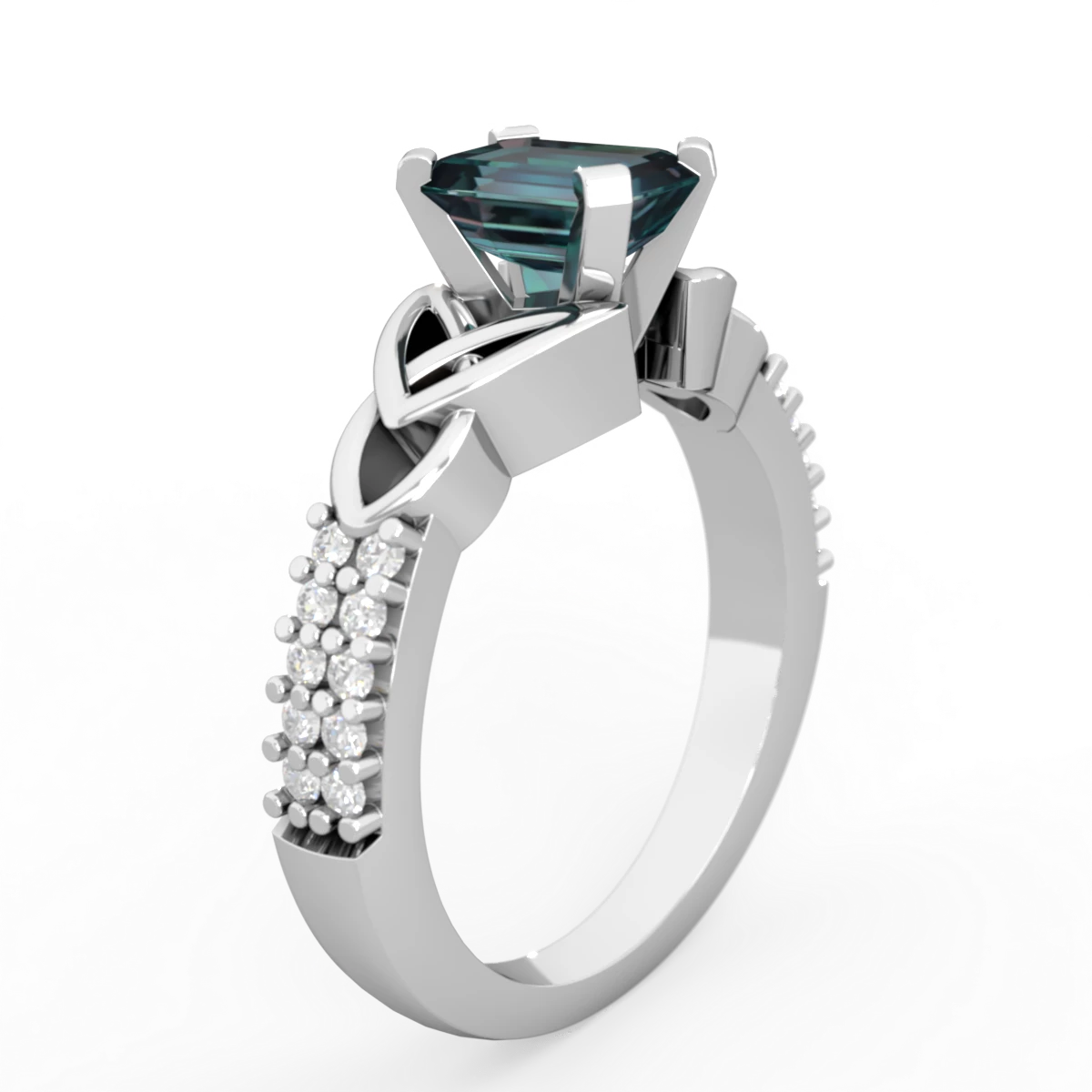 Alexandrite Celtic Knot 7X5 Emerald-Cut Engagement 14K White Gold ring R26447EM