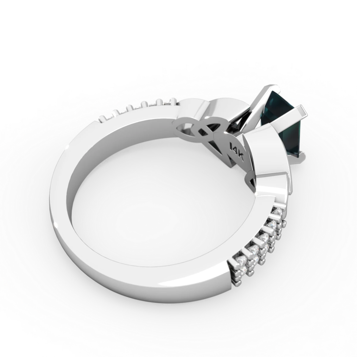 Alexandrite Celtic Knot 7X5 Emerald-Cut Engagement 14K White Gold ring R26447EM