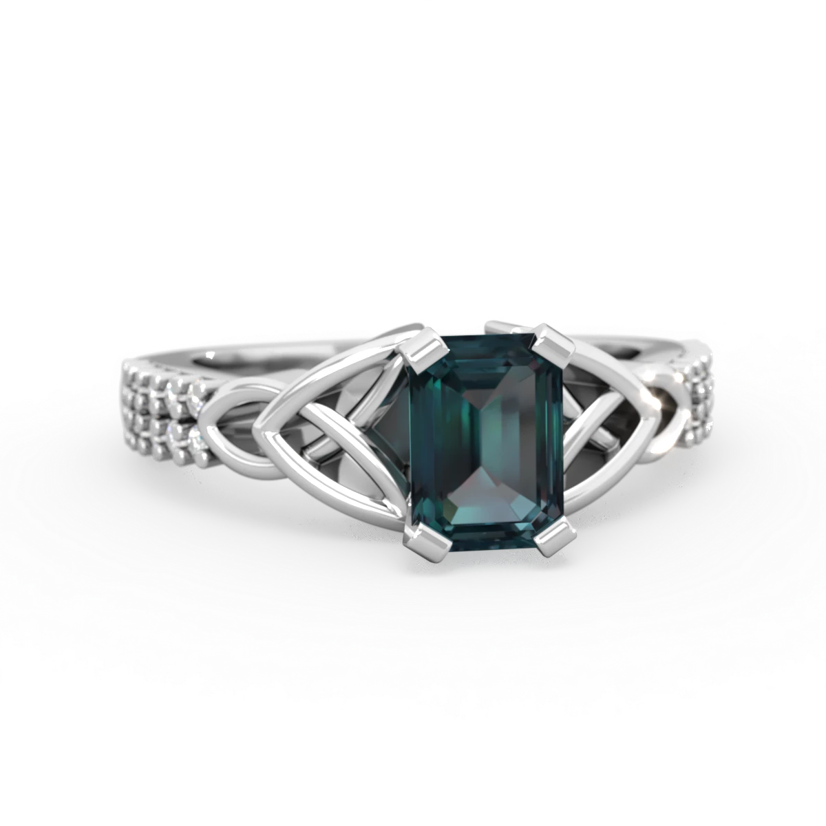 Alexandrite Celtic Knot 7X5 Emerald-Cut Engagement 14K White Gold ring R26447EM