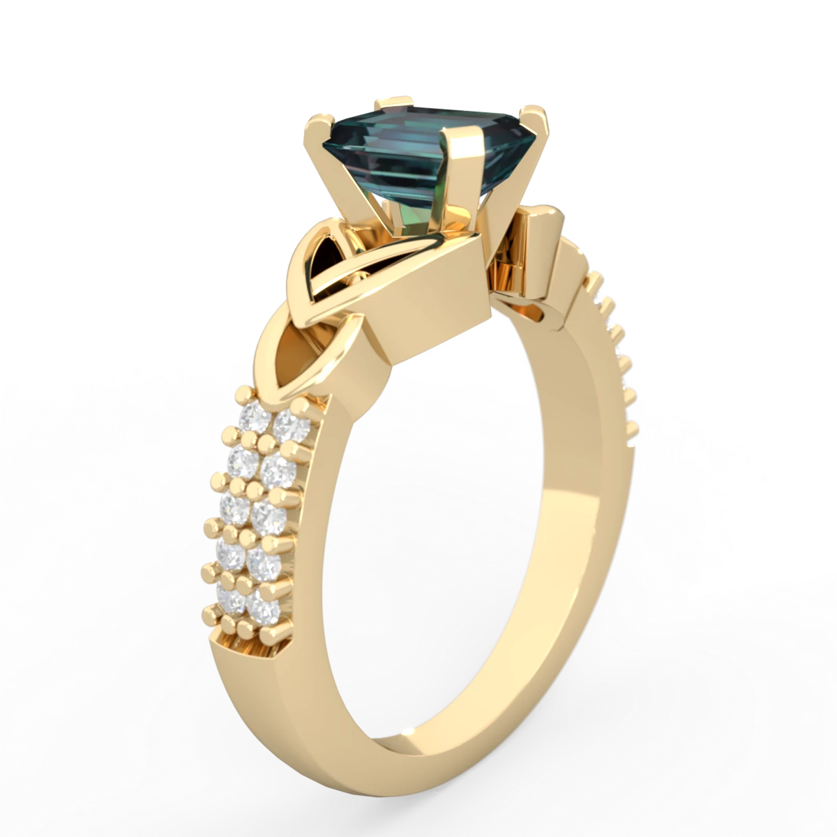 Alexandrite Celtic Knot 7X5 Emerald-Cut Engagement 14K Yellow Gold ring R26447EM