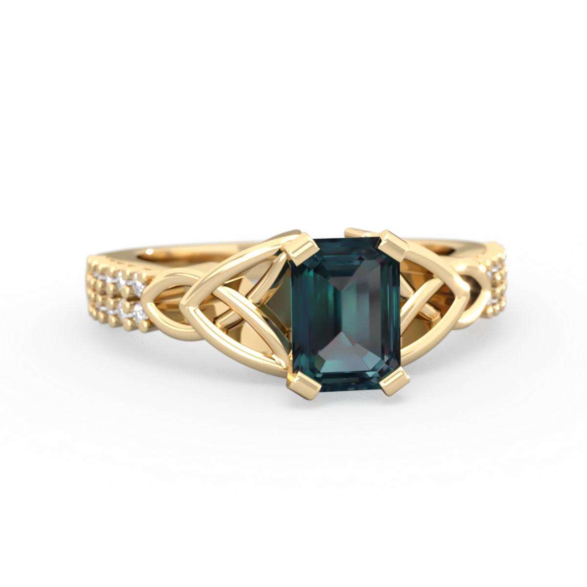 Alexandrite Celtic Knot 7X5 Emerald-Cut Engagement 14K Yellow Gold ring R26447EM