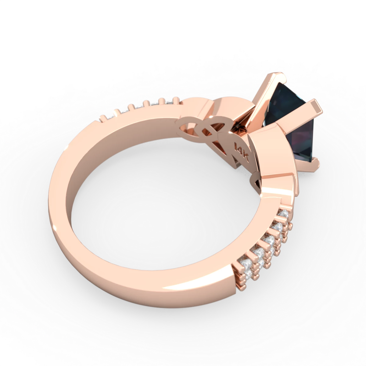 Alexandrite Celtic Knot 8X6 Emerald-Cut Engagement 14K Rose Gold ring R26448EM