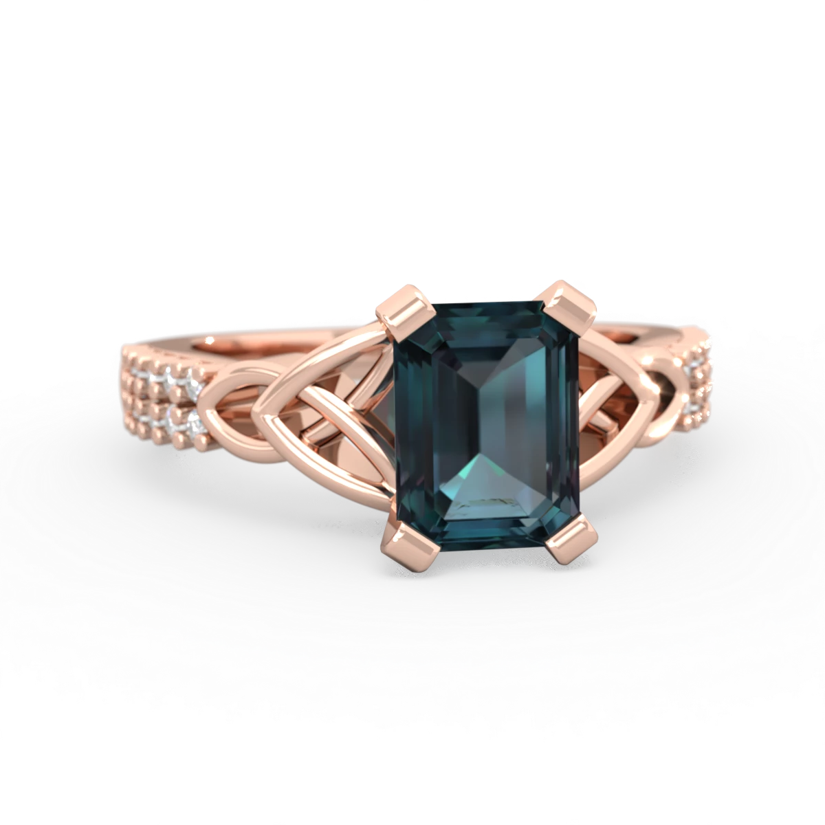 Alexandrite Celtic Knot 8X6 Emerald-Cut Engagement 14K Rose Gold ring R26448EM