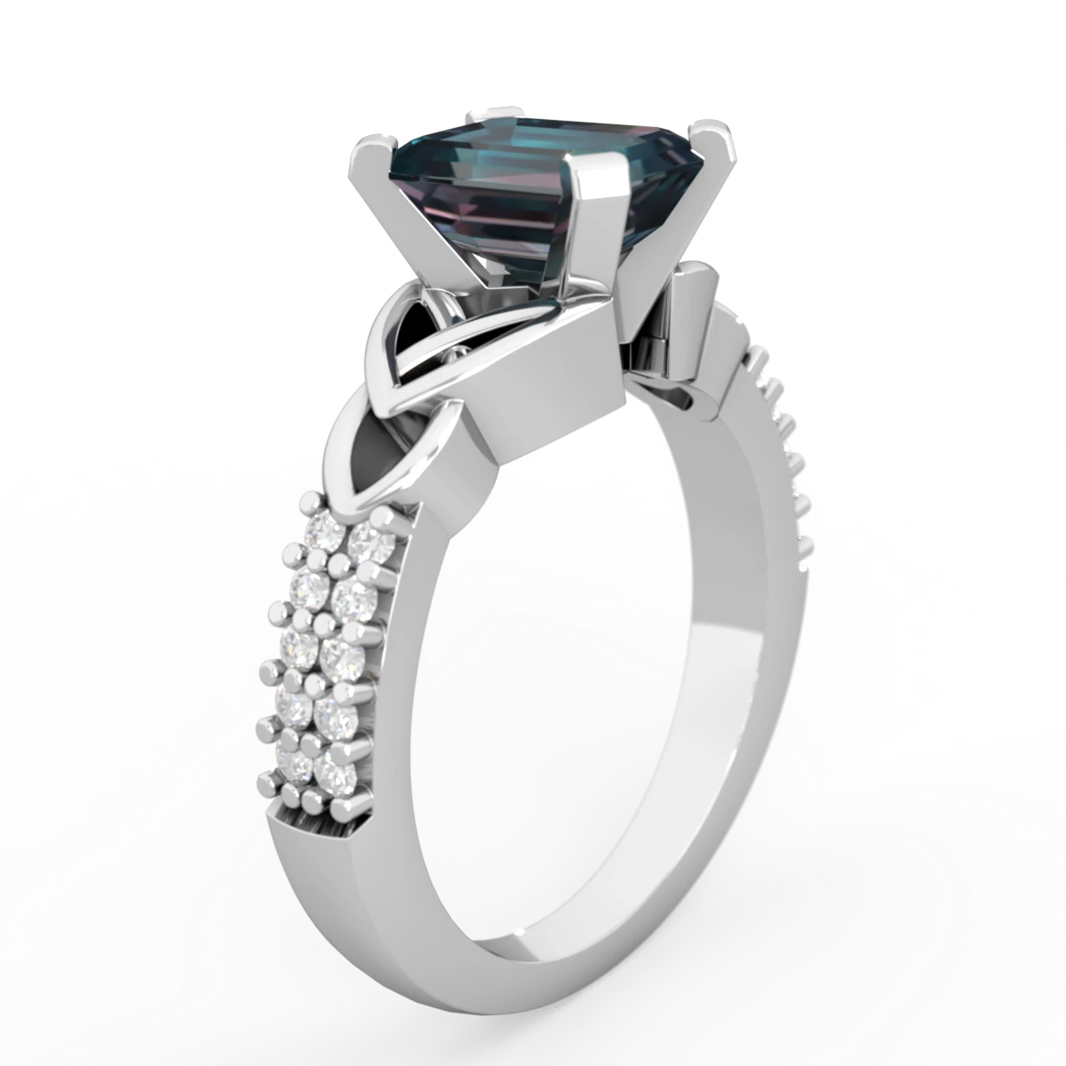 Alexandrite Celtic Knot 8X6 Emerald-Cut Engagement 14K White Gold ring R26448EM