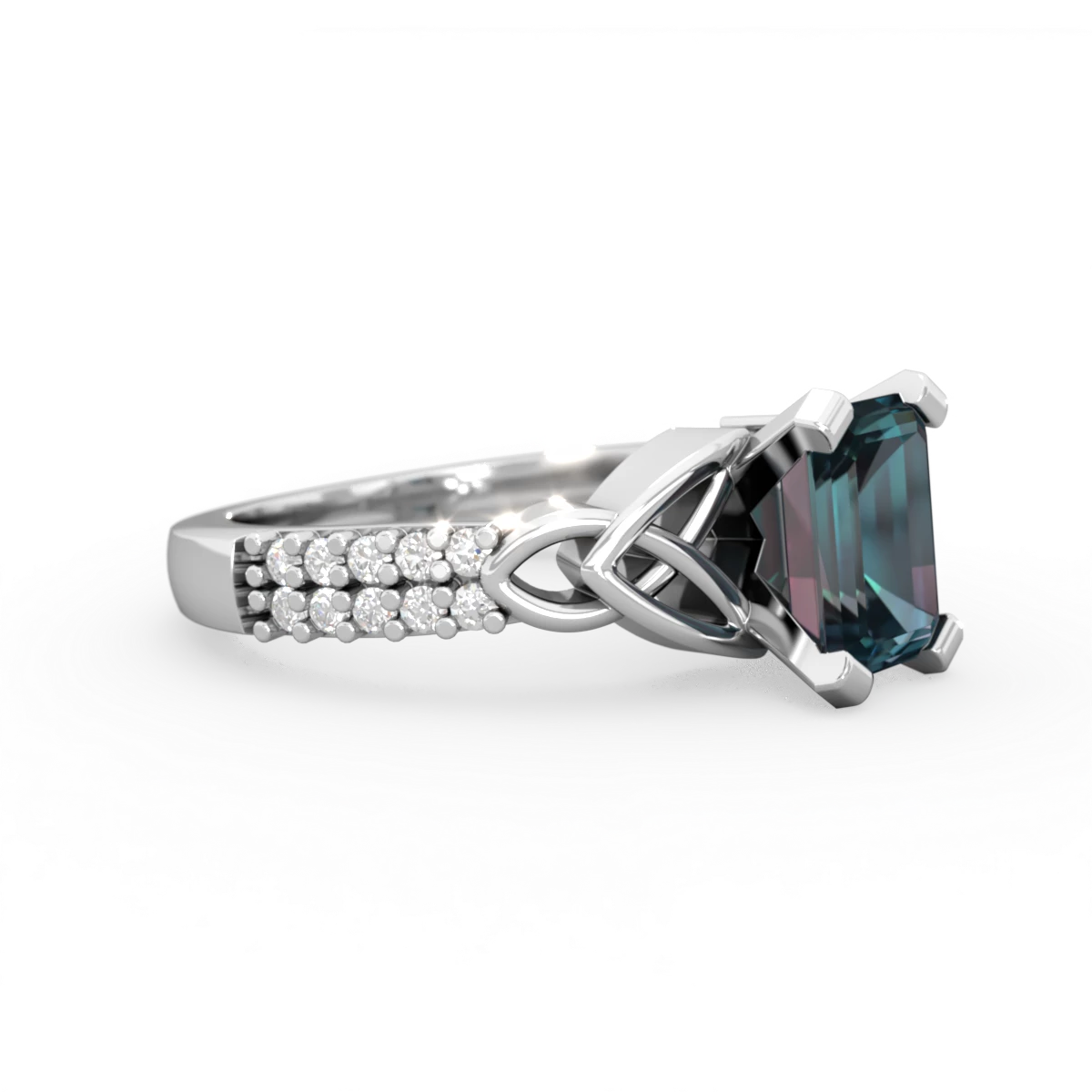 Alexandrite Celtic Knot 8X6 Emerald-Cut Engagement 14K White Gold ring R26448EM