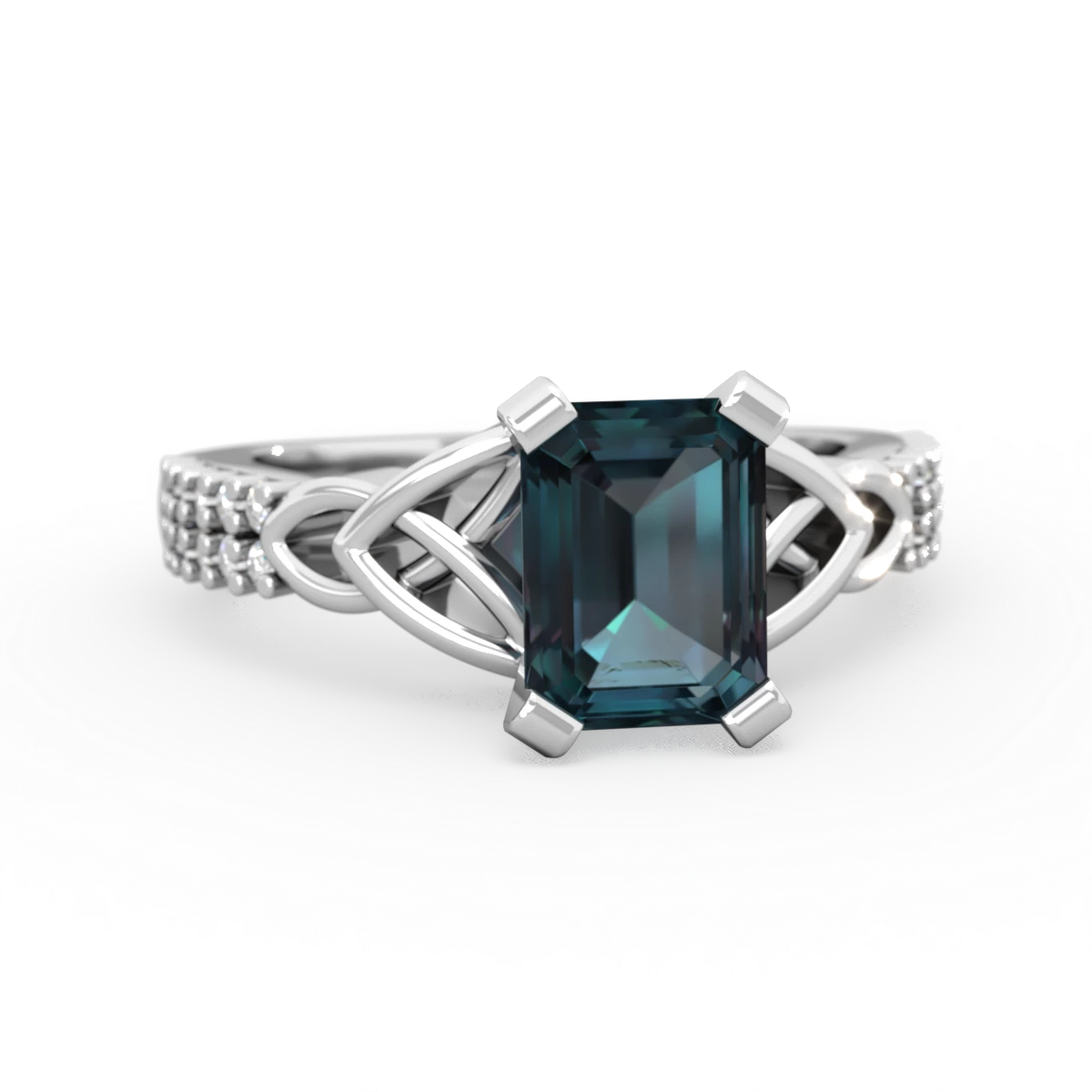 Alexandrite Celtic Knot 8X6 Emerald-Cut Engagement 14K White Gold ring R26448EM