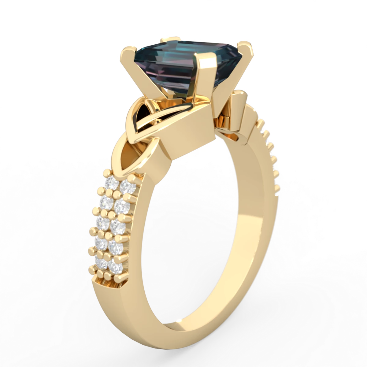 Alexandrite Celtic Knot 8X6 Emerald-Cut Engagement 14K Yellow Gold ring R26448EM
