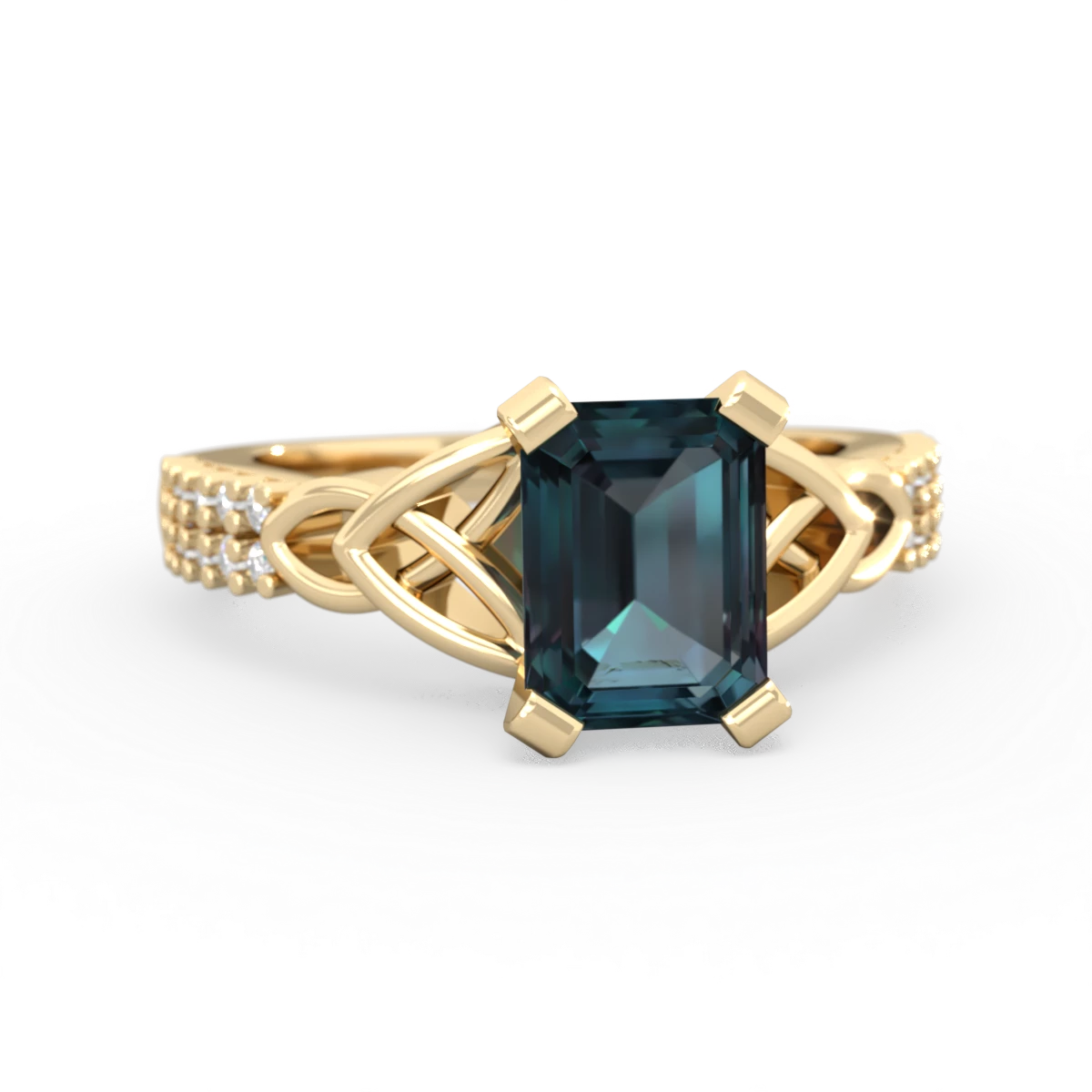 Alexandrite Celtic Knot 8X6 Emerald-Cut Engagement 14K Yellow Gold ring R26448EM