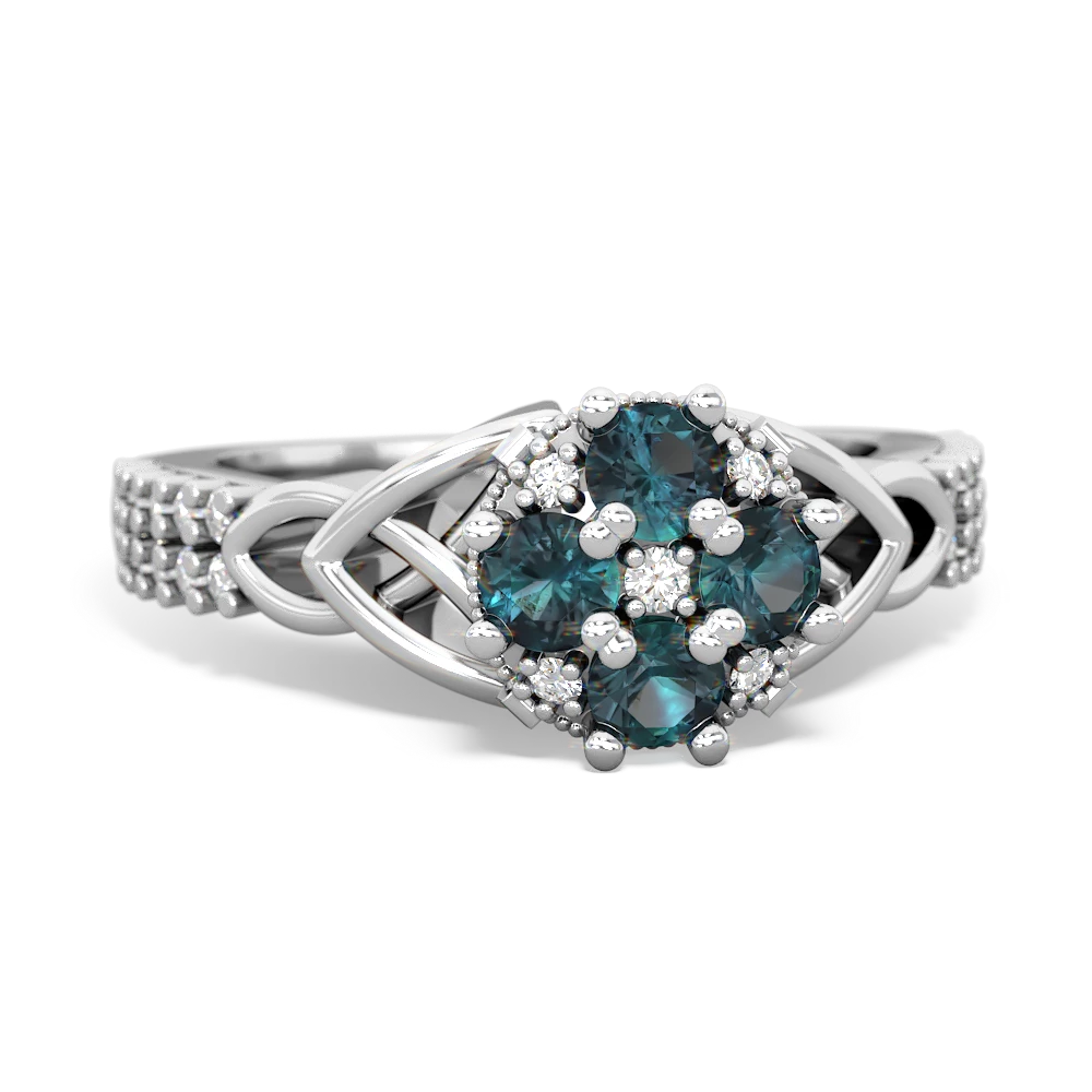 Alexandrite Celtic Knot Cluster Engagement 14K White Gold ring R26443RD