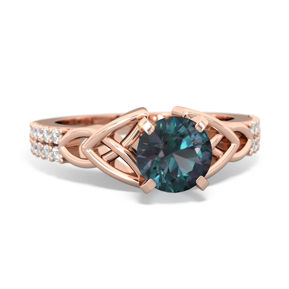 Alexandrite Celtic Knot 6Mm Round Engagement 14K Rose Gold ring R26446RD