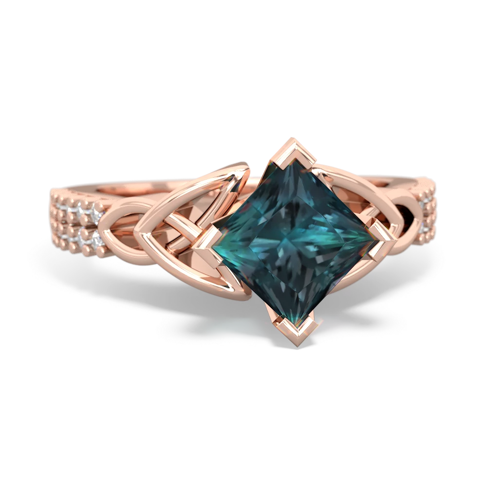 Alexandrite Celtic Knot 6Mm Princess Engagement 14K Rose Gold ring R26446SQ