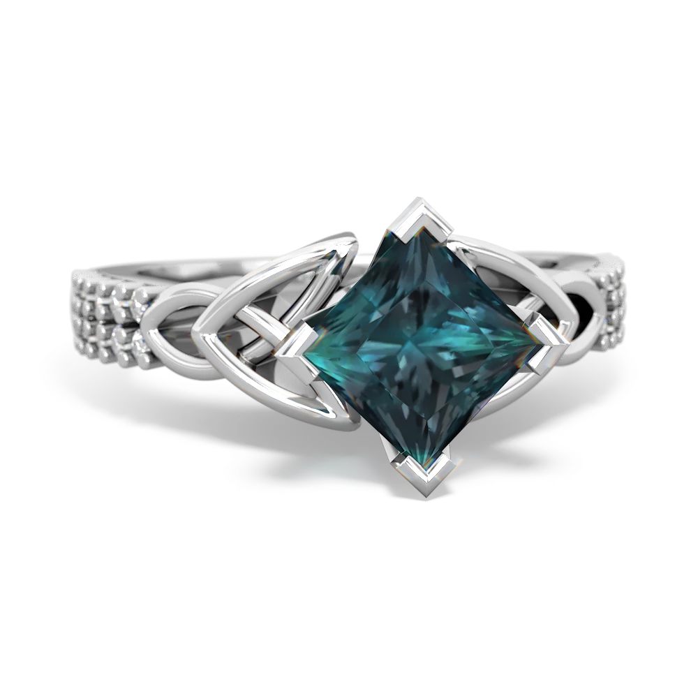 Alexandrite Celtic Knot 6Mm Princess Engagement 14K White Gold ring R26446SQ