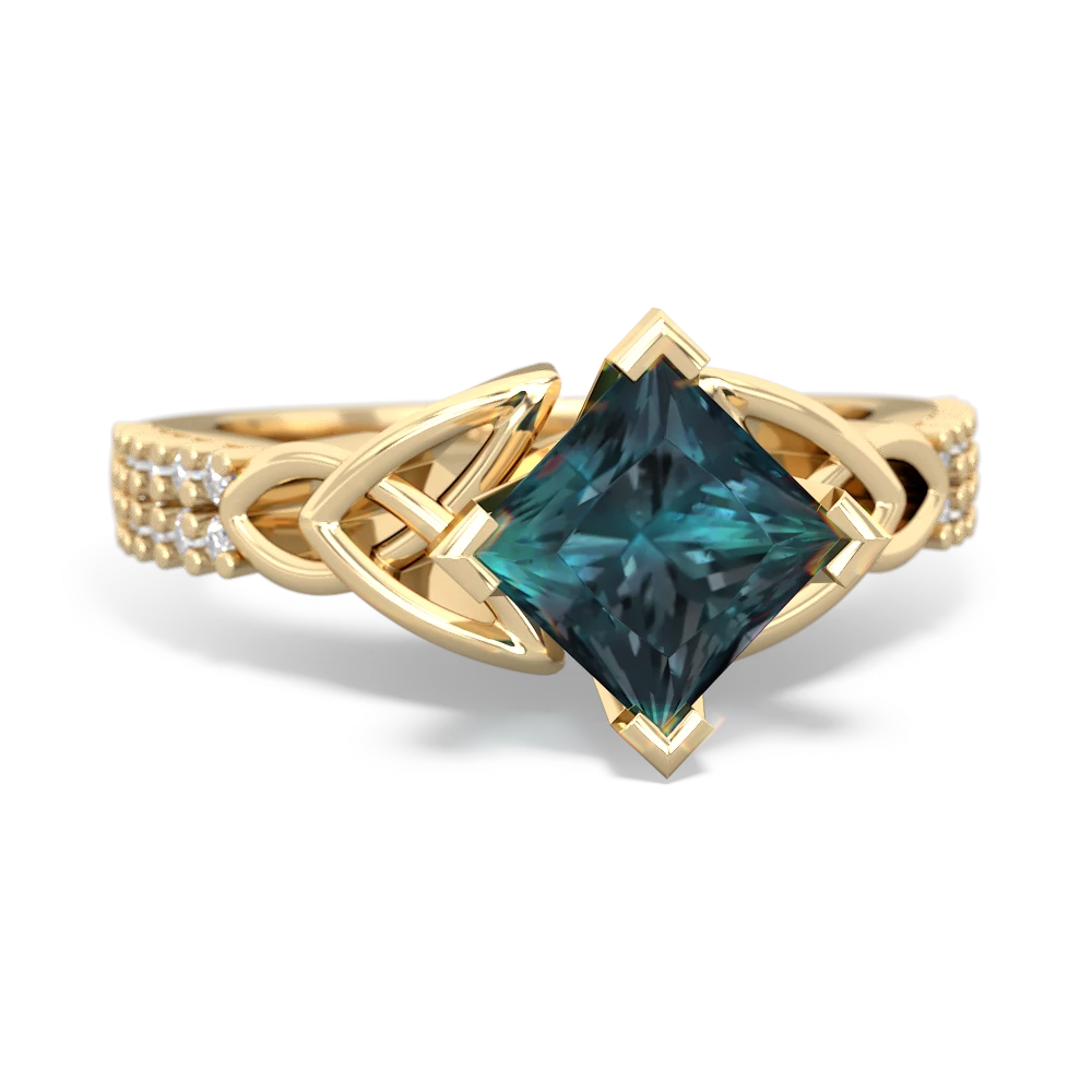 Alexandrite Celtic Knot 6Mm Princess Engagement 14K Yellow Gold ring R26446SQ