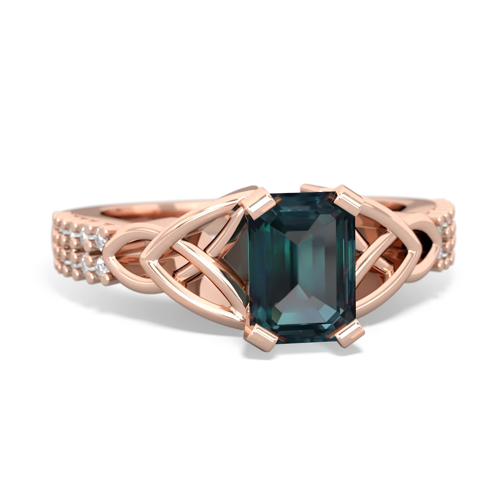 Alexandrite Celtic Knot 7X5 Emerald-Cut Engagement 14K Rose Gold ring R26447EM