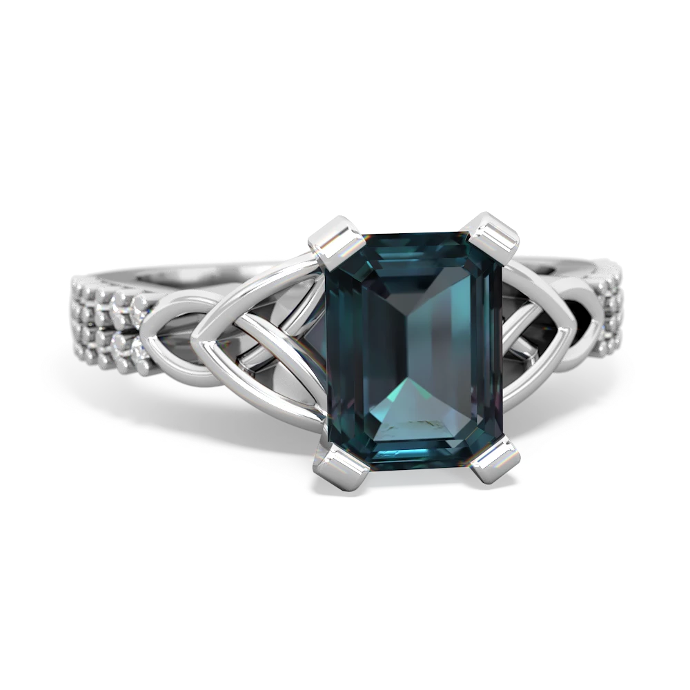 Alexandrite Celtic Knot 8X6 Emerald-Cut Engagement 14K White Gold ring R26448EM