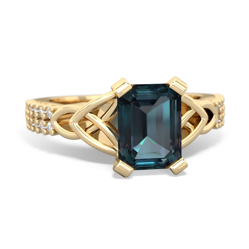 Alexandrite Celtic Knot 8X6 Emerald-Cut Engagement 14K Yellow Gold ring R26448EM