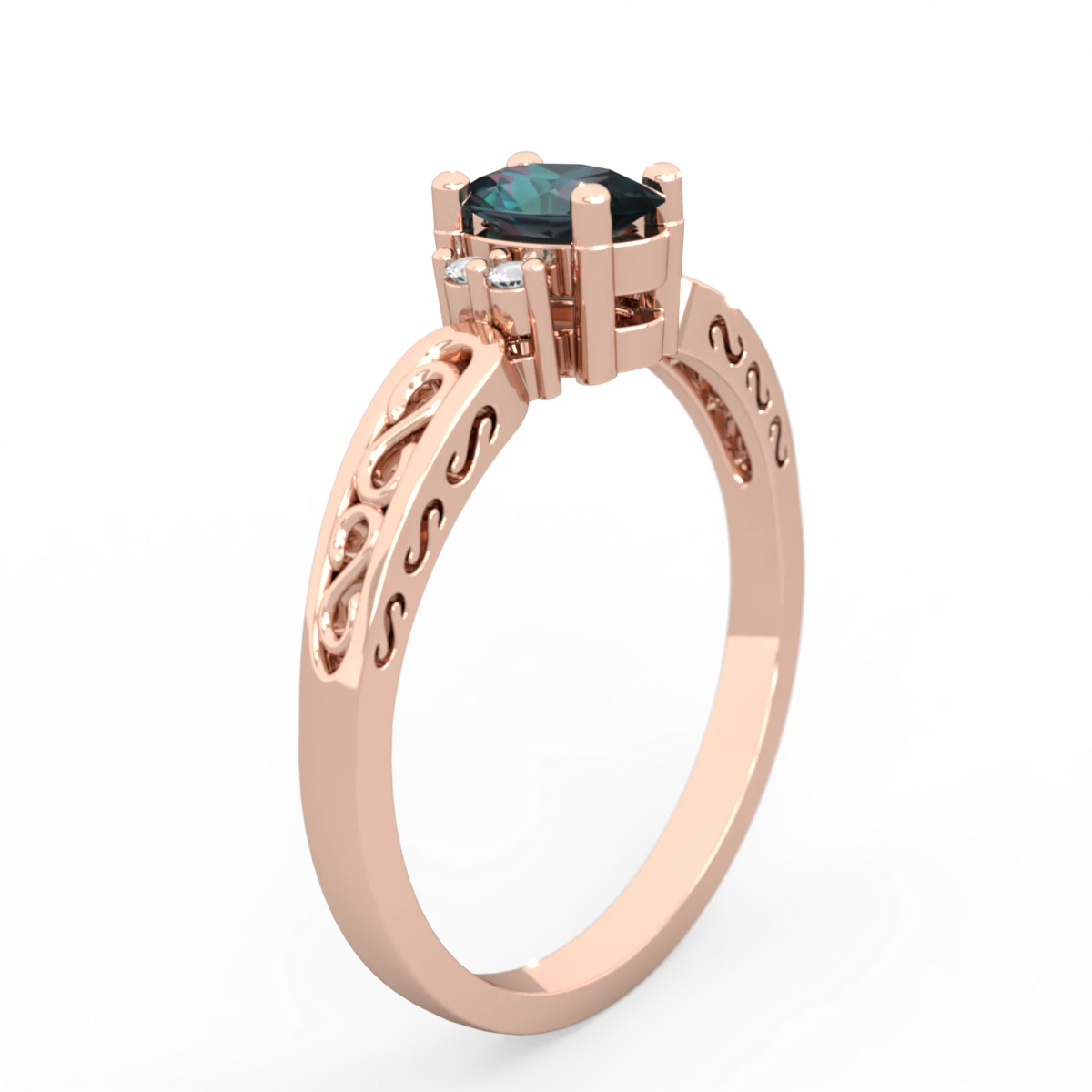 Alexandrite Filligree Scroll Oval 14K Rose Gold ring R0812