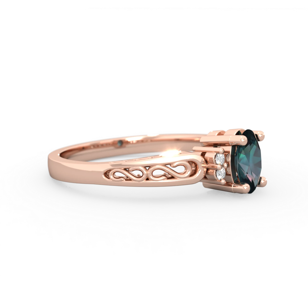 Alexandrite Filligree Scroll Oval 14K Rose Gold ring R0812