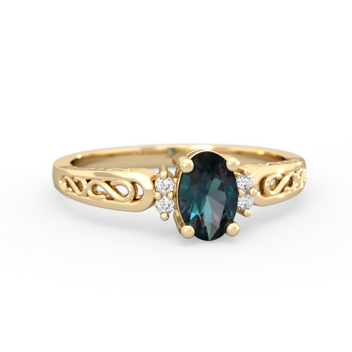 Alexandrite Filligree Scroll Oval 14K Yellow Gold ring R0812