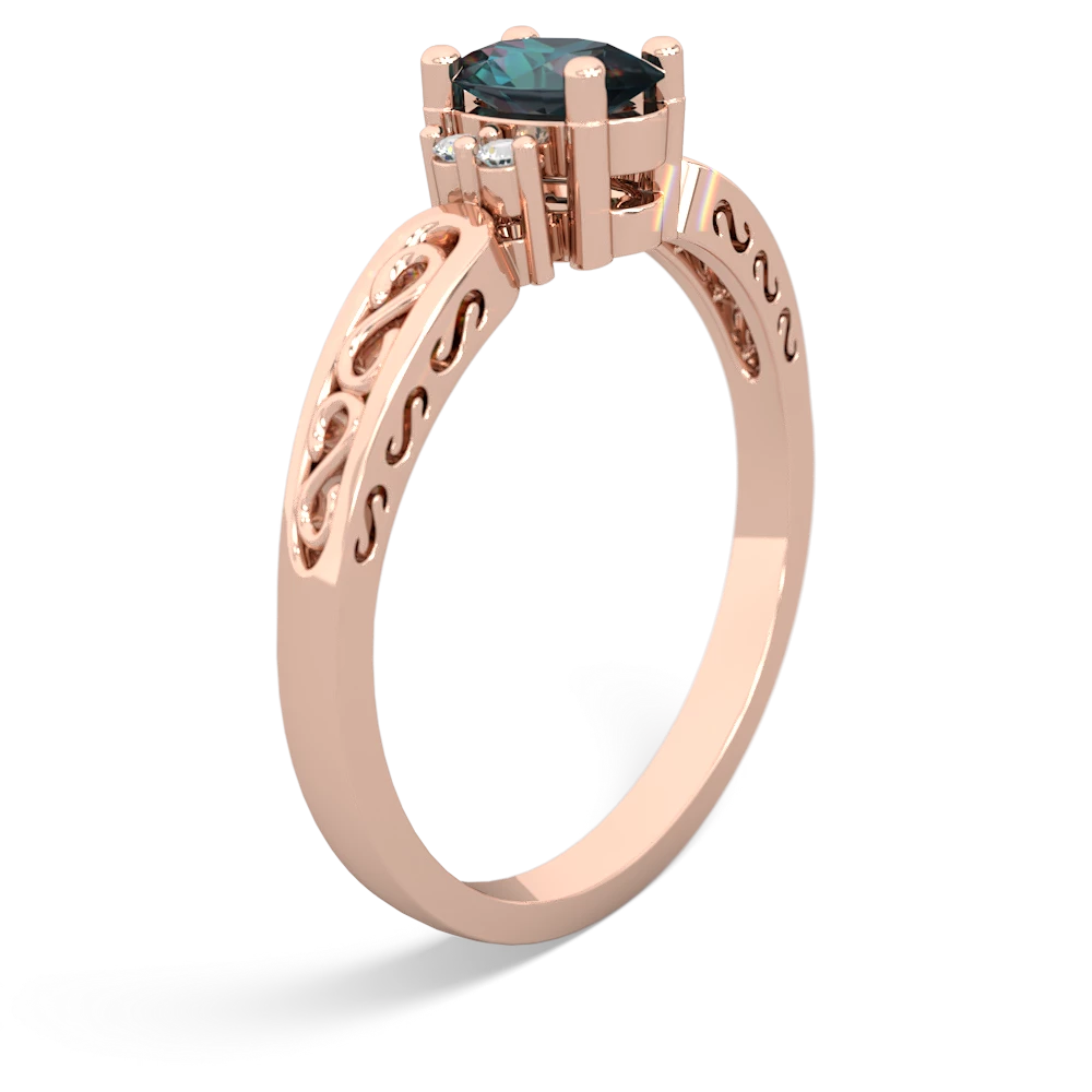 Alexandrite Filligree Scroll Oval 14K Rose Gold ring R0812