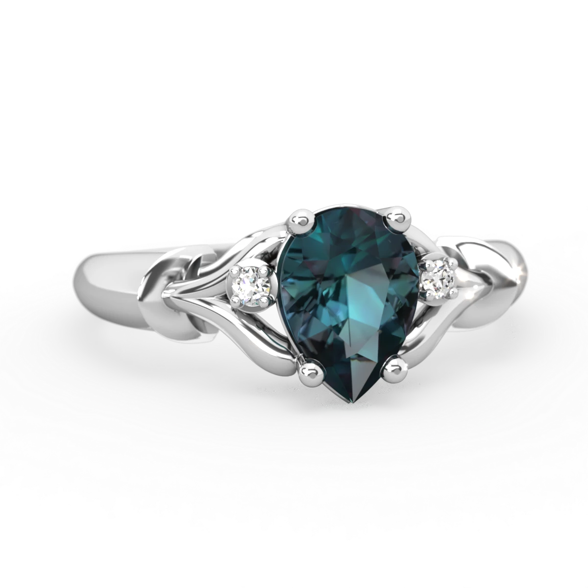 Alexandrite Precious Pear 14K White Gold ring R0826
