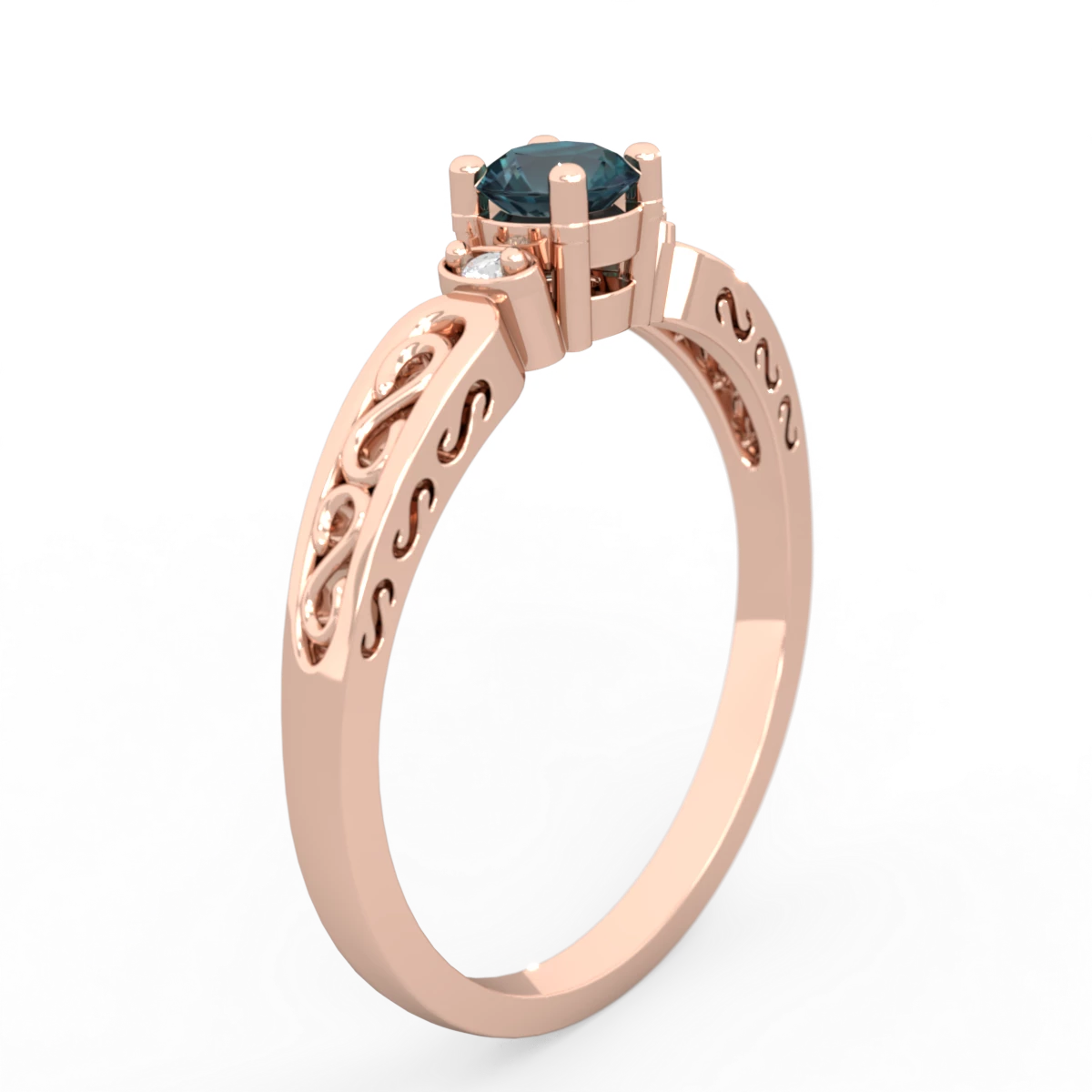 Alexandrite Filligree Scroll Round 14K Rose Gold ring R0829