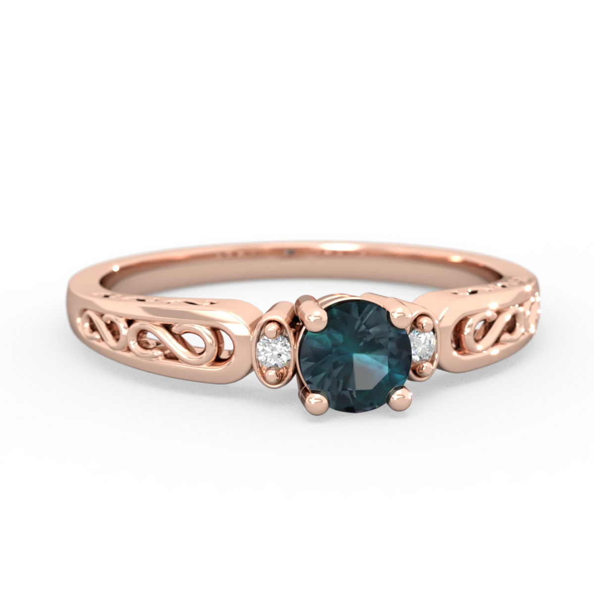 Alexandrite Filligree Scroll Round 14K Rose Gold ring R0829