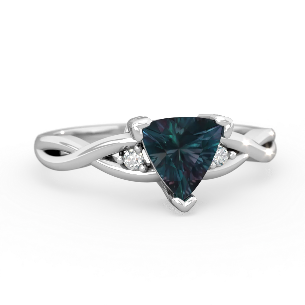 Alexandrite Trillion Twist 14K White Gold ring R2104