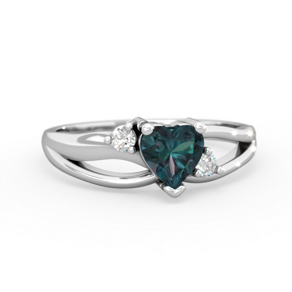 Alexandrite Split Band Swirl 14K White Gold ring R2130