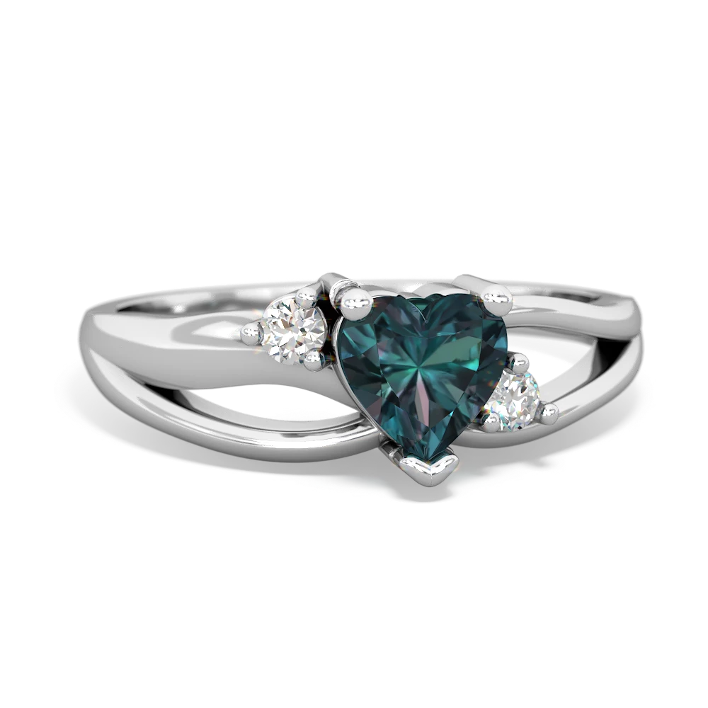 Alexandrite Split Band Swirl 14K White Gold ring R2130