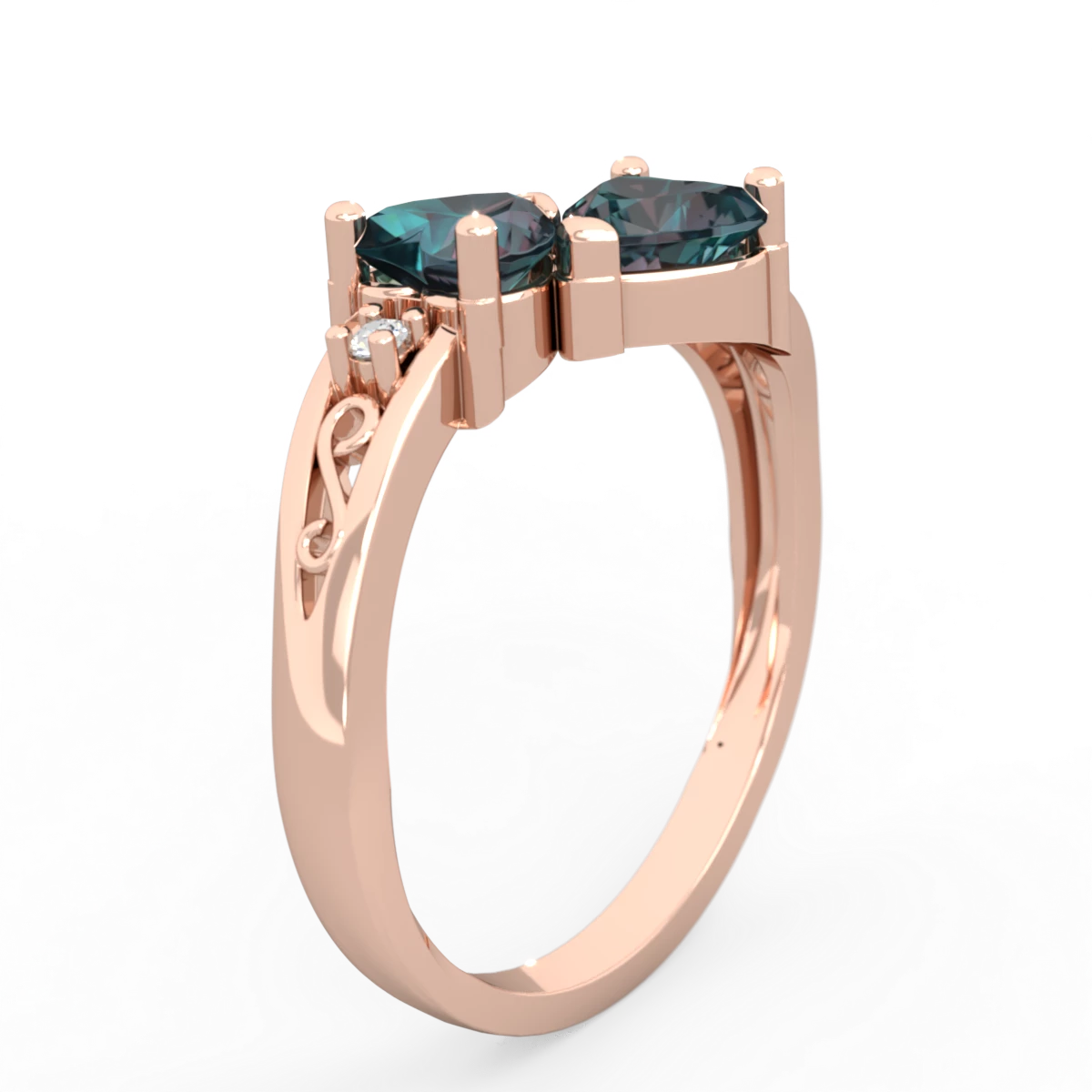 Alexandrite Snuggling Hearts 14K Rose Gold ring R2178