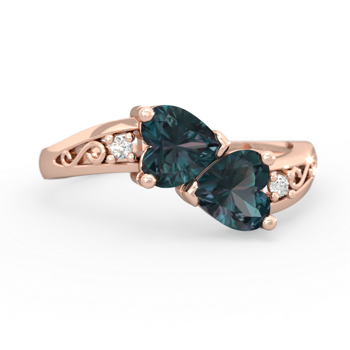 Alexandrite Snuggling Hearts 14K Rose Gold ring R2178